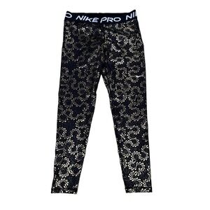 Nike Pro Women's Mid-Rise Allover‎ Print Leggings – Size L Black/Gold #B